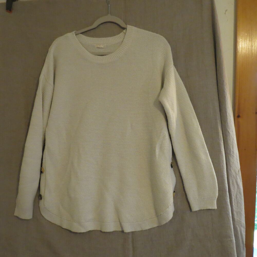 FatFace Women US 10 EU 14 Ivory Cream Knit Sweater Side Button Detail